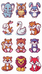 Obraz premium a collection of cartoon animals stickers