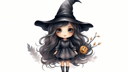 halloween witch with a broom
