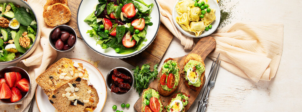 Summer table with various food.