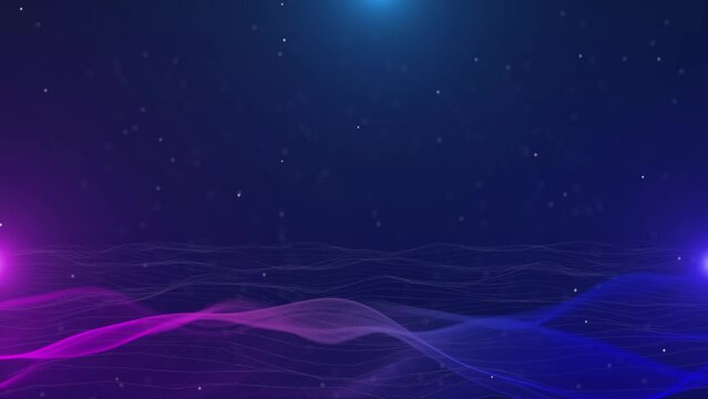 Digital motion waving wave flow Cyberspace lights texture particles. Science, Cyber technology high tech, technology. data network cyber security, internet big data science, energy spectrum waveform