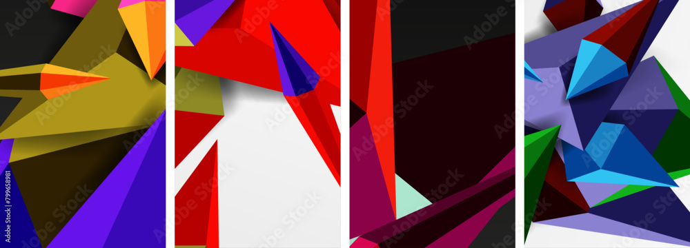 Poster a flaginspired lineup of triangles in violet, magenta, electric blue, and shades of each color forms