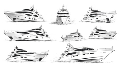 Minimalist Doodle of Yachts: A Design Sheet in Pencil Sketch