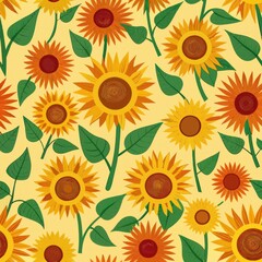 Seamless pattern of bold sunflowers reaching towards the sun, Generative AI