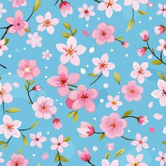 Seamless pattern of delicate cherry blossoms floating on a serene background, Generative AI