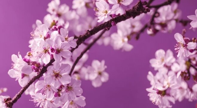 3d Prunus padus bouquet on purple monochrome background