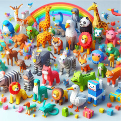 Fototapeta na wymiar 3d isometric colorful of animals with funny