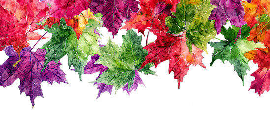 Design background with colorful maple leaves. Watercolor painting banner. Concept of Autumn.