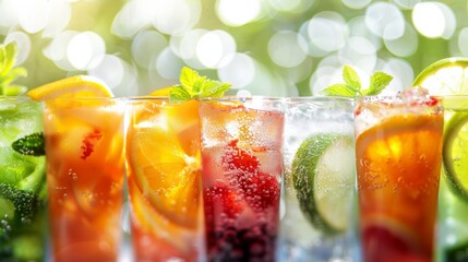 Fototapeta premium A display of refreshing and fruity mocktails perfect for a summer day.