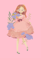 Cute girl  standing with flowers….