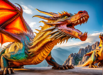 Dragons and Fantasy in Artificial Intelligence . Close up of vibrant dragon
