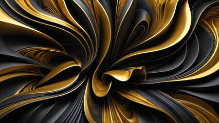3D abstract wallpaper. Three-dimensional dark golden and black background, Luxury Elegant golden wallpaper. Black and gold background