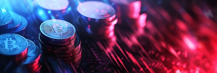 Blue, red style of money business graph finance chart diagram on economy 3d coin background with growth financial data concept or investment market profit bar and success market stock 