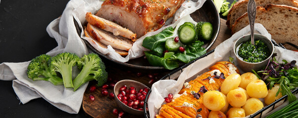 Holiday glazed sliced ham.