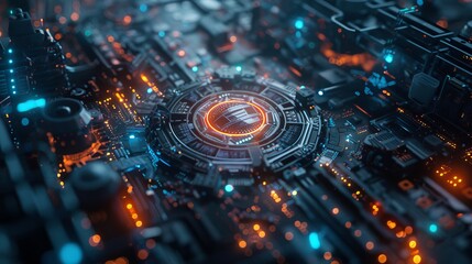 Obraz premium CPU Bitcoin technology background, 16:9