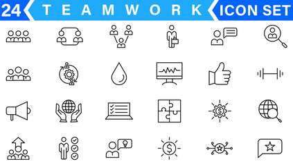 Minimal Teamwork in business management icon set - Editable stroke, Pixel perfect