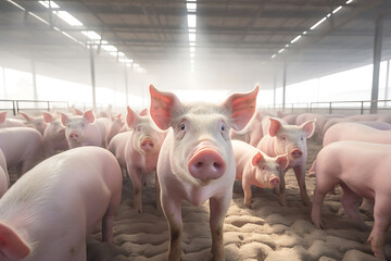 There are hundreds of pigs on the farm waiting to be fed. Generative AI