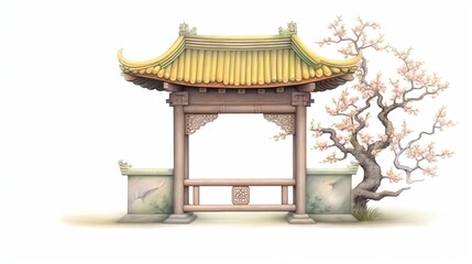 Fototapeta premium Traditional Asian garden with Plum Blossom and Sweet Osmanthus, creating a serene and fragrant atmosphere