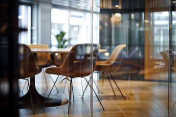 Stylish, unoccupied conference room with a smart glass table