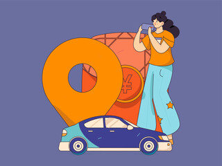 Flat vector concept operation hand drawn illustration of people taking a taxi
