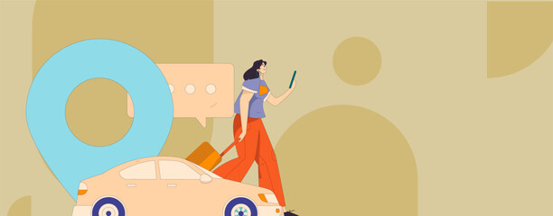 Naklejka premium Flat vector concept operation hand drawn illustration of people taking a taxi 