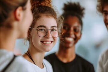 Portrait of smiling female student with eyeglasses looking at camera