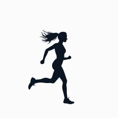 Obraz premium Silhouette of a woman running with determination against a white background.