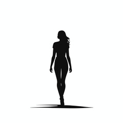Woman walking silhouette flat black vector illustration