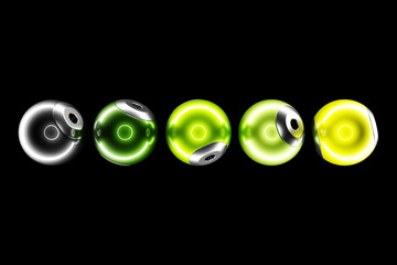 3d illustration of a   colorful  spheres on a  black  background. Digital metaball background of flying