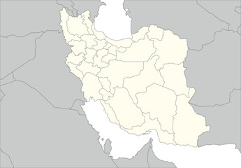 イラン・イスラム共和国と周辺国の白地図、州境入り