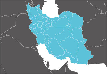 イラン・イスラム共和国と周辺国の地図、州境入り