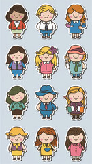 A collection of twelve cartoon teacher stickers