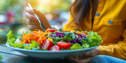 Wellbeing of health with good food control concept. Woman writing the meal note and plan to eat during diet program to loss weight goal for balance nutrition and calories. healthy eating concept. 