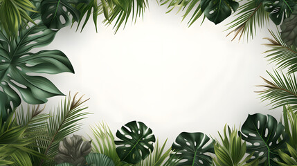 Digital white palm leaf border plant abstract graphic poster web page PPT background