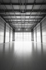 Fototapeta premium The minimalist beauty of an empty hangar, its clean lines and uncluttered space a canvas for the imagination, Generative AI