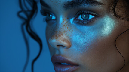 Beauty/Women/Blue background. - obrazy, fototapety, plakaty