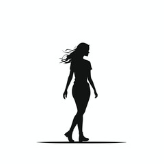 Woman walking silhouette flat black vector illustration