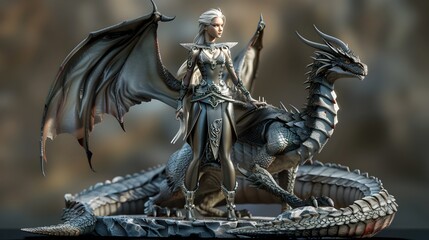 Powerful Dragon Infused Female Warrior in Dramatic Fantasy Setting