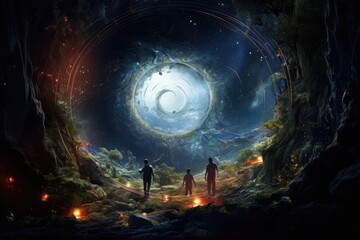 Wormhole Wonders: Characters exploring mysterious wonders within a wormhole.
