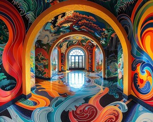Delve into the intricate relationship between colors and human emotions in a panoramic view Create a compelling visual representation that showcases the power of color psychology in art and design