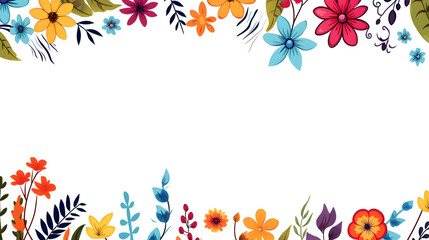 Fototapeta premium Digital watercolor colored flowers trees around border abstract graphic poster web page PPT background