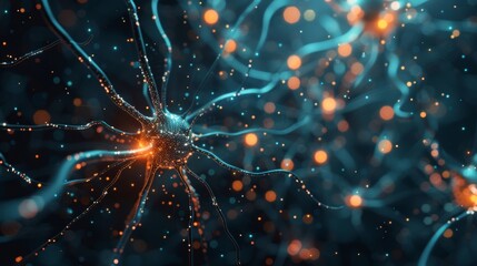 A neural network simulation on a computer screen with artificial synapses acting as connectors between neurons..
