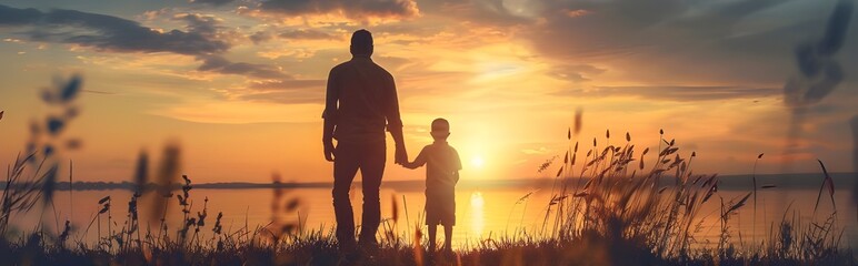 Inseparable duo Silhouette of a father and son standing united and father day pic. Father's Day Silhouette - obrazy, fototapety, plakaty