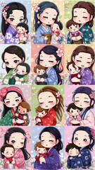 A collection of twelve delightful animestyle mother stickers