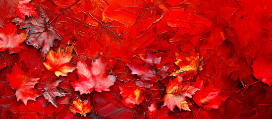 Design background with red maple leaves. Oil painting banner. Concept of Autumn.