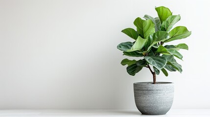 A lovely indoor fiddle leaf fig emerged in a ceramic planter depicting gigantic gleaming dark green fronds lovely plant to keep and space, Generative AI.