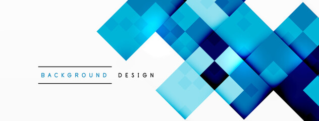 A creative arts piece featuring blue squares on a white background. The varied shades of blue, from azure to aqua, create a modern and vibrant art piece