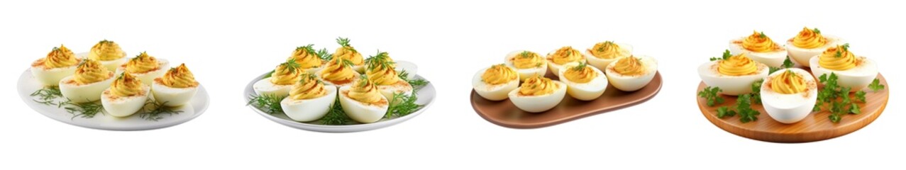 Collection of Deviled Eggs isolated on transparent png background. Generative ai