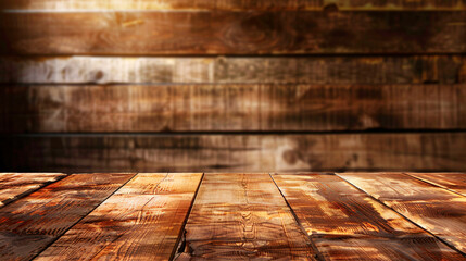 Wooden table with wooden background created with Generative Ai technology	