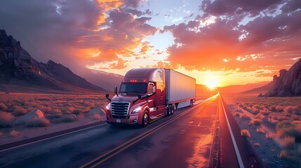 Semi-Truck Journey: Sunset Drive Through the Scenic Mountains