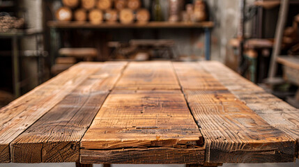 Wooden table with wooden background created with Generative Ai technology	